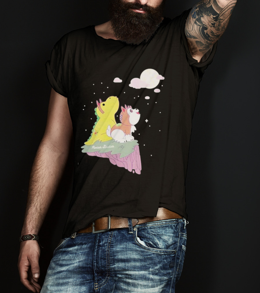 Moriah Elizabeth Howl-O-Ween Cute Dinosaur And Dog Moonlit Night Scene T-Shirt