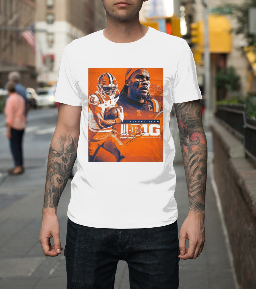 Illinois Fighting Illini Pat Bryant Second Team All-Big Ten 13 Football Signature T-Shirt