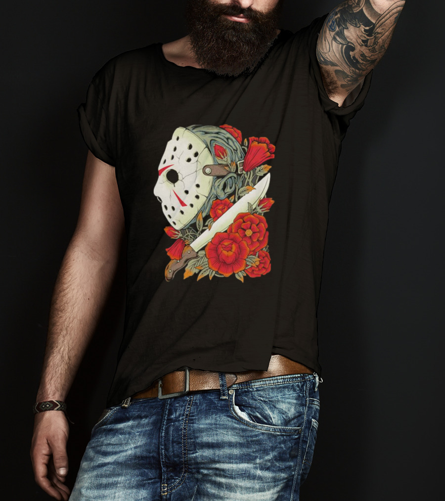 Crystal Lake Counselor Camp Mask Floral Knife T-Shirt