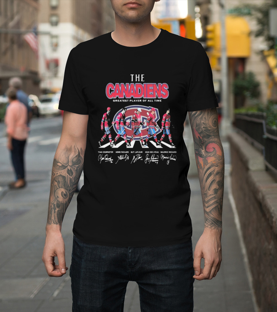 The Canadiens Greatest Player Of All Time Yvan Cournoyer Henri Richard Guy Lafleur Jean Beliveau Maurice Richard Signatures T-Shirt