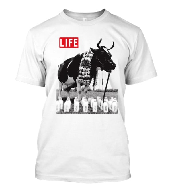 Life Magazine Cow With Milk Bottles And Floral Garland T-Shirt