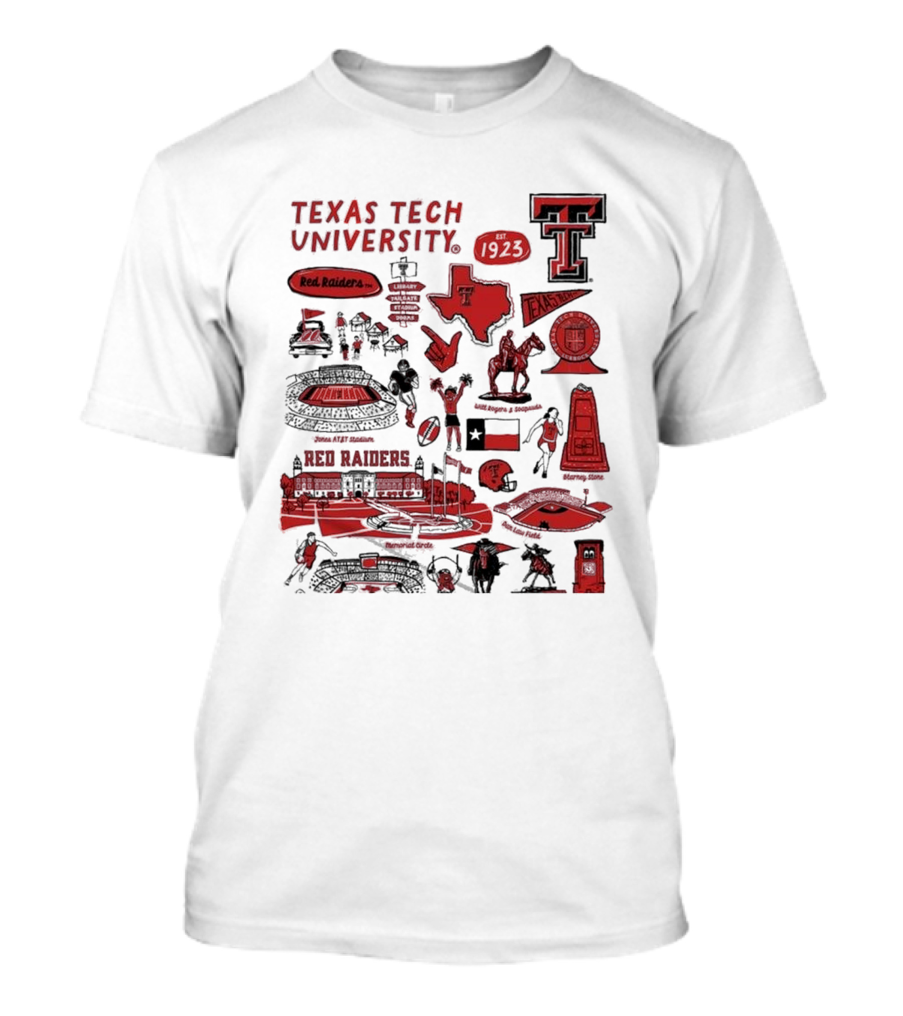Texas Tech University Red Raiders Est 1923 Texas Spirit Impressions Artwork Icons T-Shirt