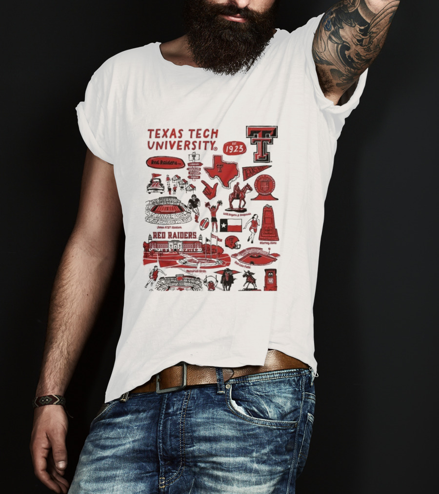 Texas Tech University Red Raiders Est 1923 Texas Spirit Impressions Artwork Icons T-Shirt