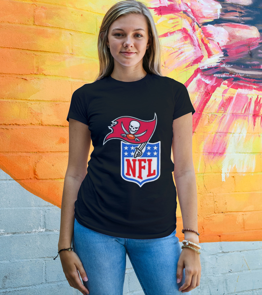 Tampa Bay Buccaneers NFL Collaboration Logo With Pirate Flag And Shield T-Shirt
