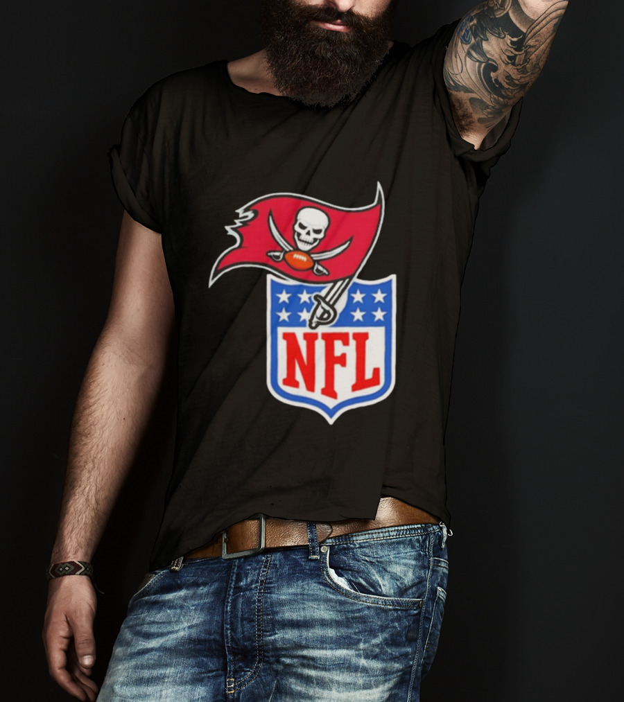 Tampa Bay Buccaneers NFL Collaboration Logo With Pirate Flag And Shield T-Shirt