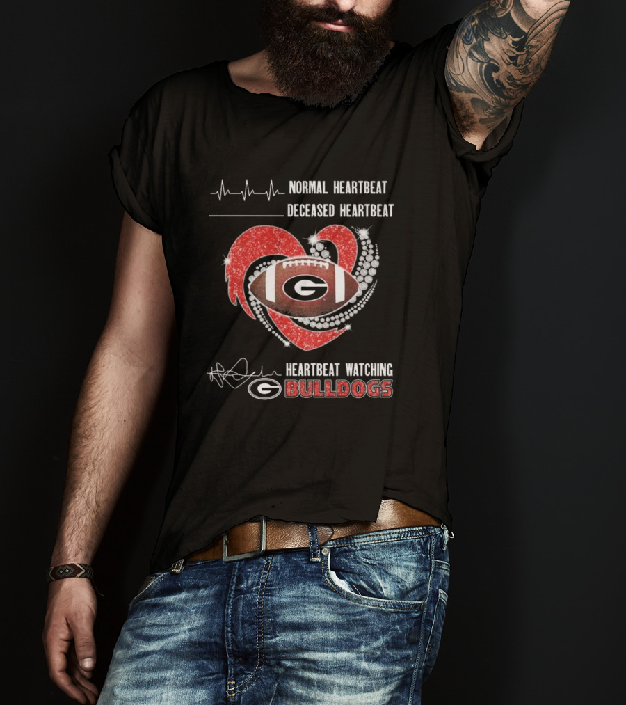 Heartbeat Watching Georgia Bulldogs Football Sparkling Diamond Heart T-Shirt