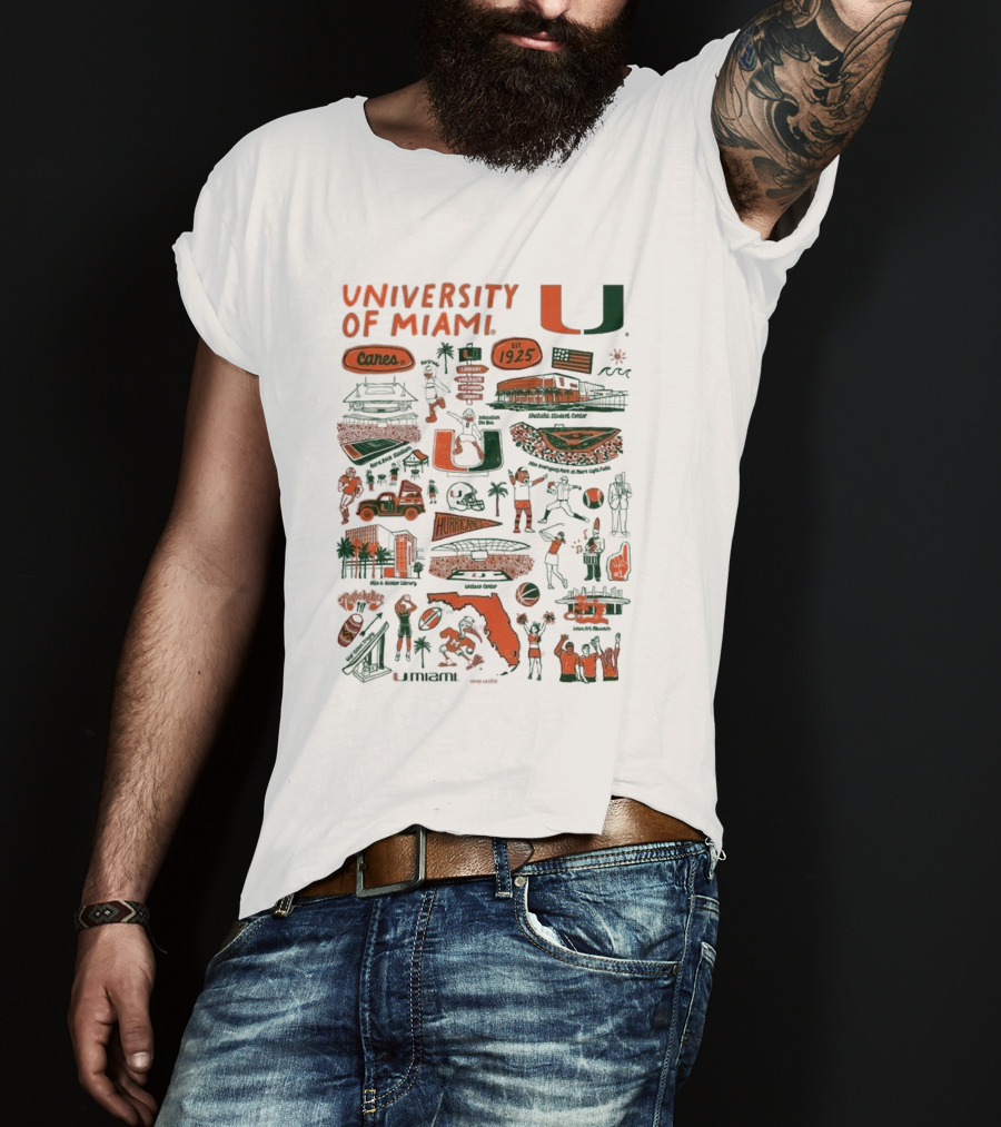 University Of Miami Canes Est 1925 Tropical Park Miami Dade Orange Bowl Gables Hurricanes Umiami T-Shirt