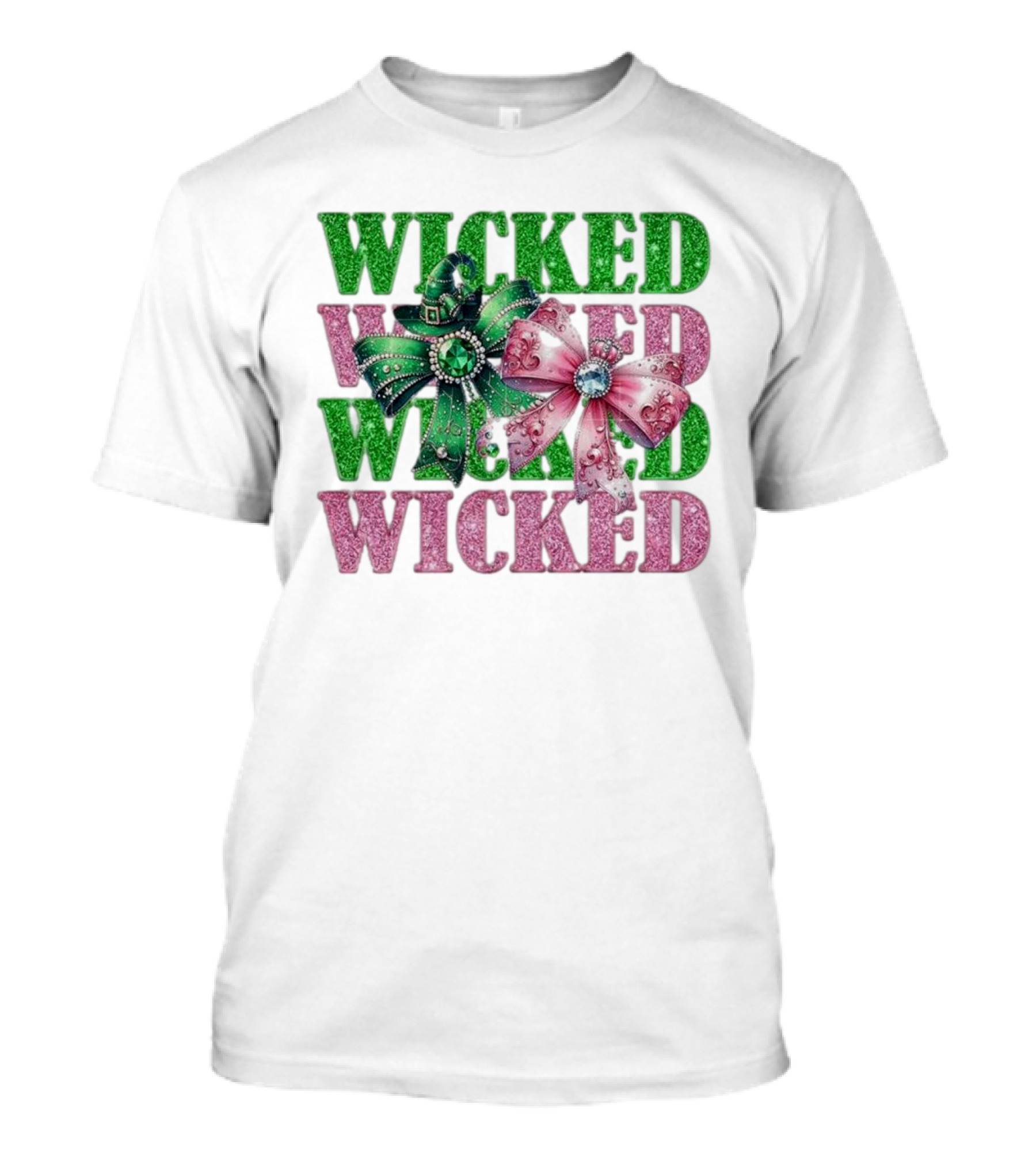 Wicked Coquette Glitter Green Pink Bow Hat T-Shirt