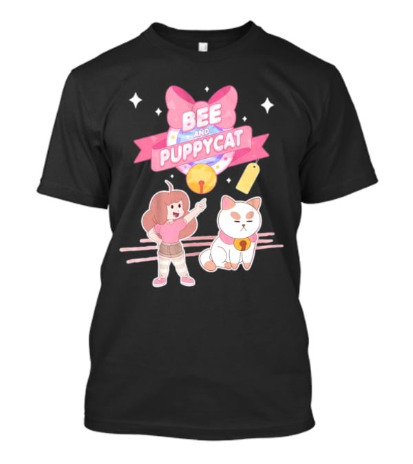Bee And PuppyCat Cute Cartoon Characters With Pink Bow And Stars T-Shirt