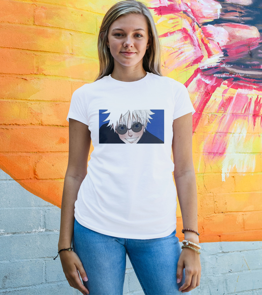 Young Gojo Anime Manga Character Blue Background T-Shirt
