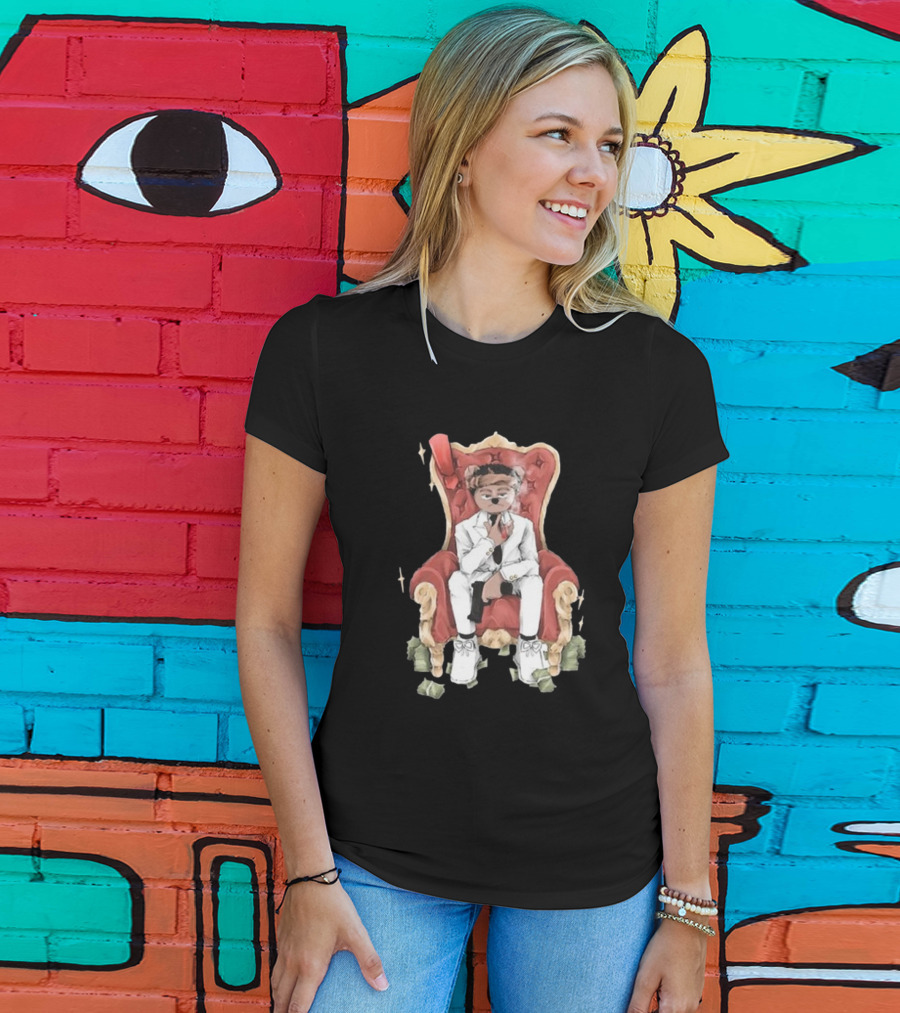 Top Kid Korro Sitting On Red Throne With Money Rolls And Suit T-Shirt