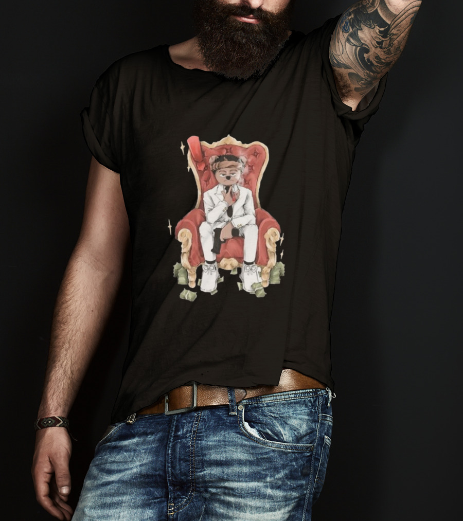 Top Kid Korro Sitting On Red Throne With Money Rolls And Suit T-Shirt