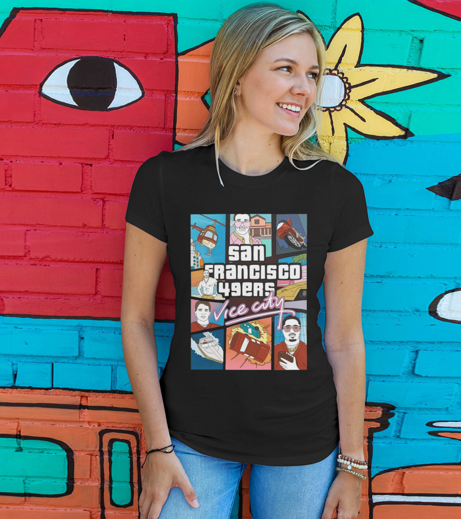 San Francisco 49ers Vice City Helicopter Car Yacht Football T-Shirt