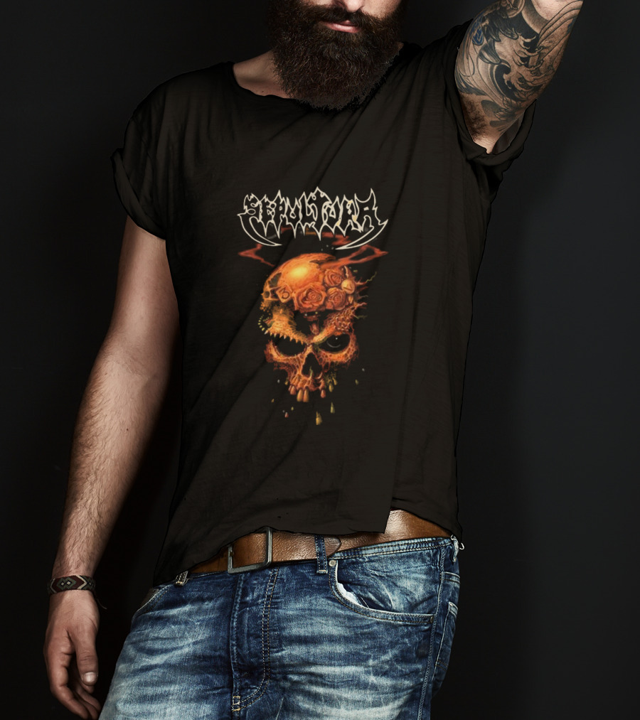 Sepultura Beneath The Remains Skull Design With Roses And Flames T-Shirt