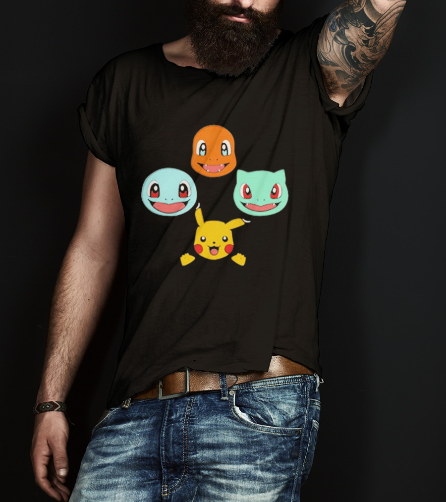 Pokemon Bohemian Rhapsody Charmander Squirtle Bulbasaur Pikachu Faces T-Shirt