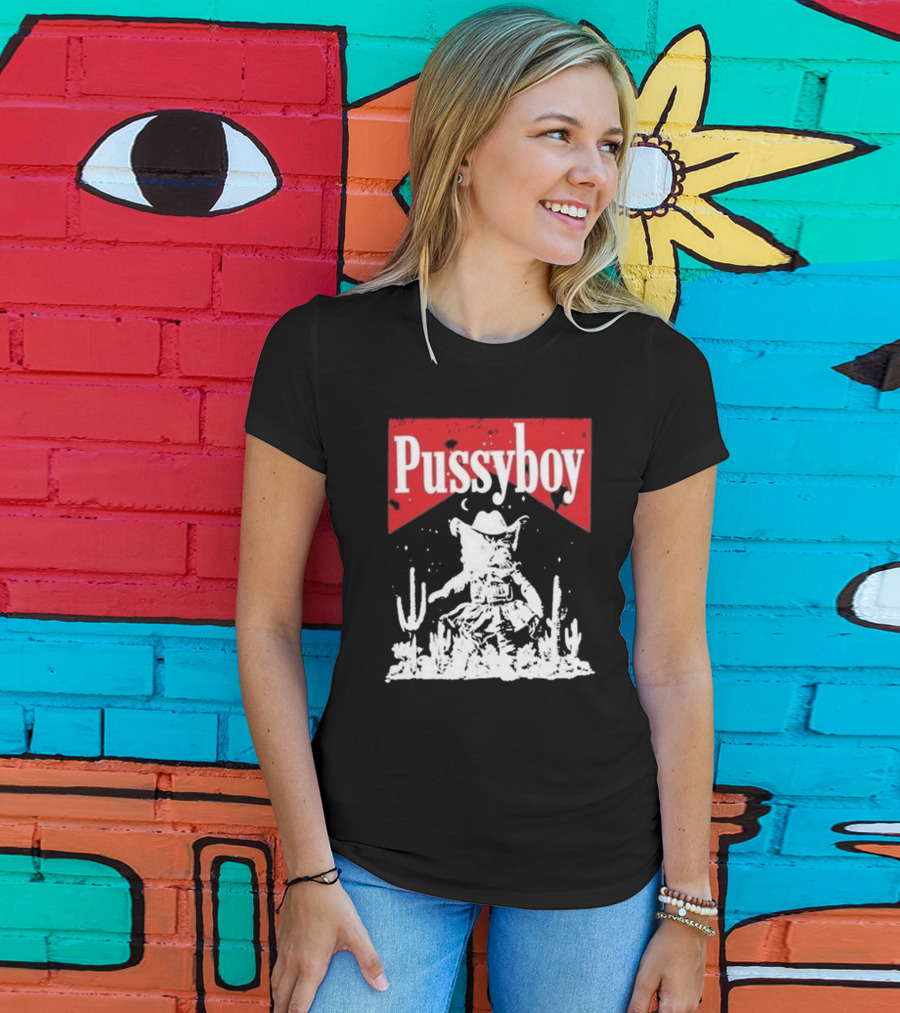 Ezramichelmusic Pussyboy Western Cat Cactus Night Scene T-Shirt
