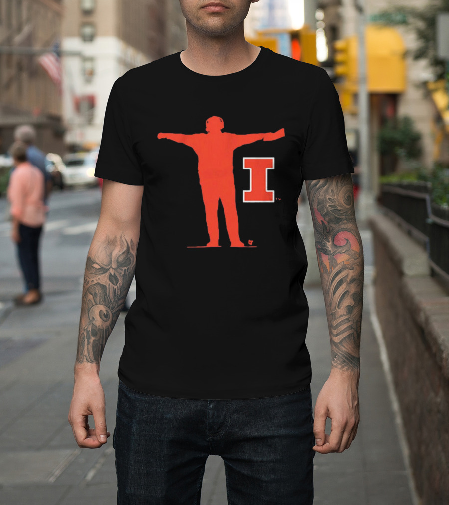 Illinois Fighting Illini Football Coach Silhouette and Iconic I T-Shirt