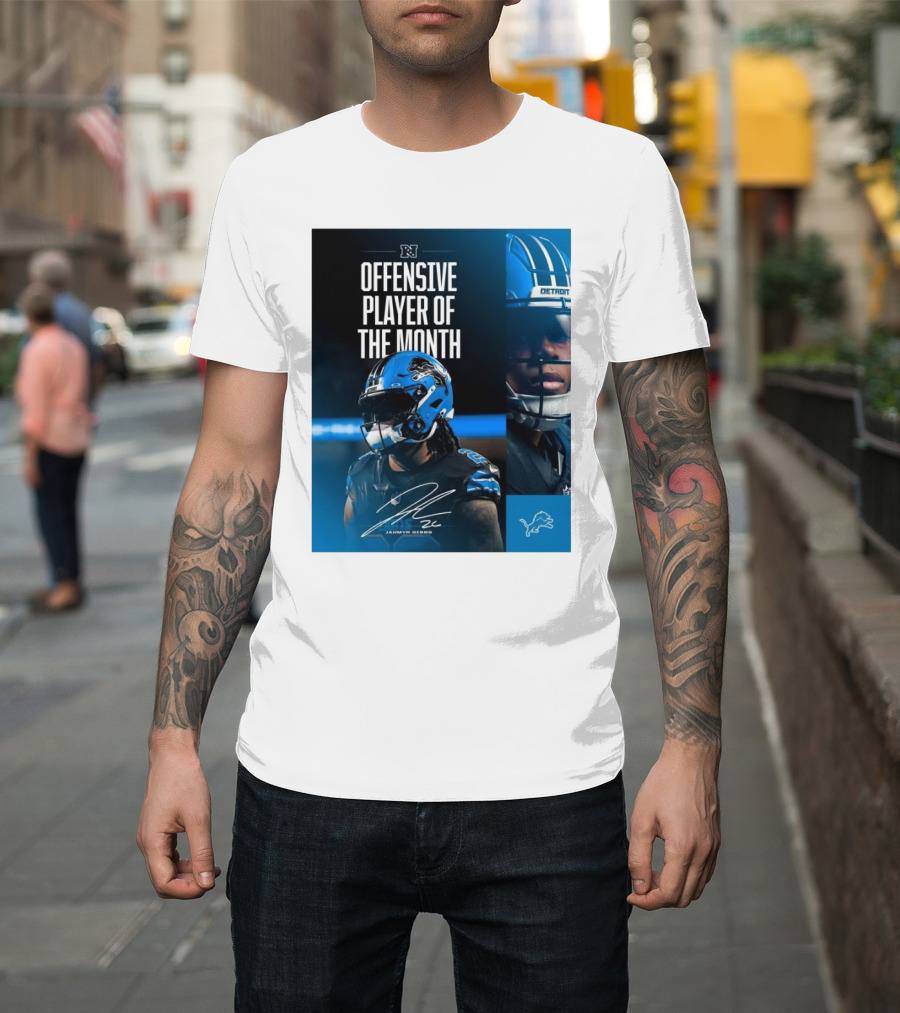 Detroit Lions Jahmyr Gibbs Offensive Player Of The Month Signature T-Shirt