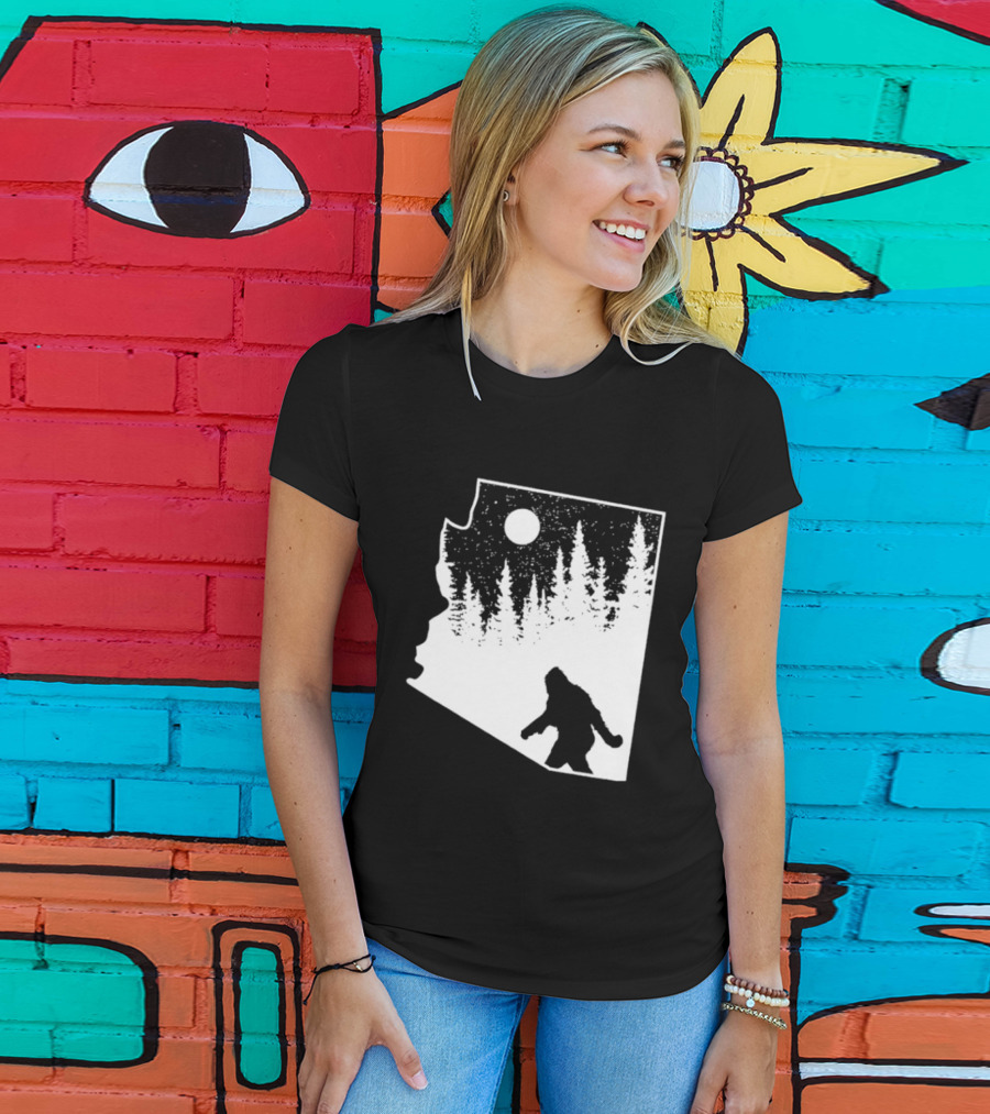 Bigfoot Arizona Pride Sasquatch Funny Arizona Map Forest Moon T-Shirt