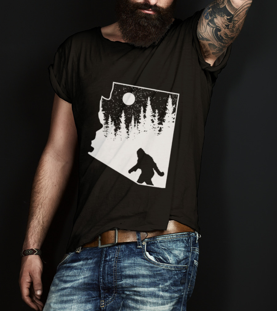 Bigfoot Arizona Pride Sasquatch Funny Arizona Map Forest Moon T-Shirt