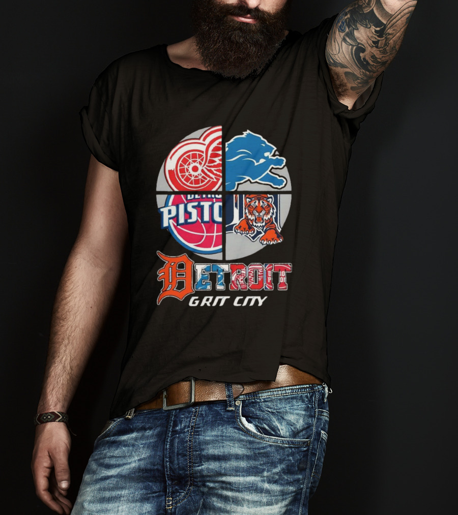 Detroit Grit City Red Wings Lions Pistons Tigers T-Shirt