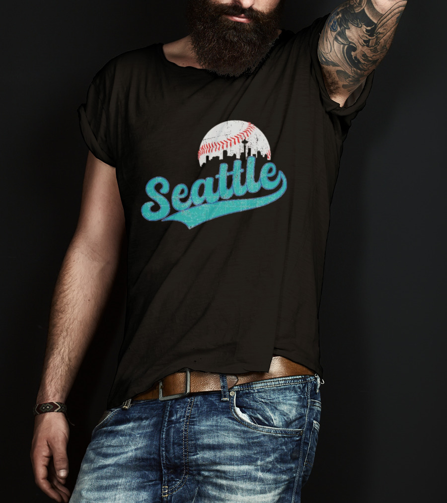 Seattle Vintage Skyline Retro Baseball T-Shirt