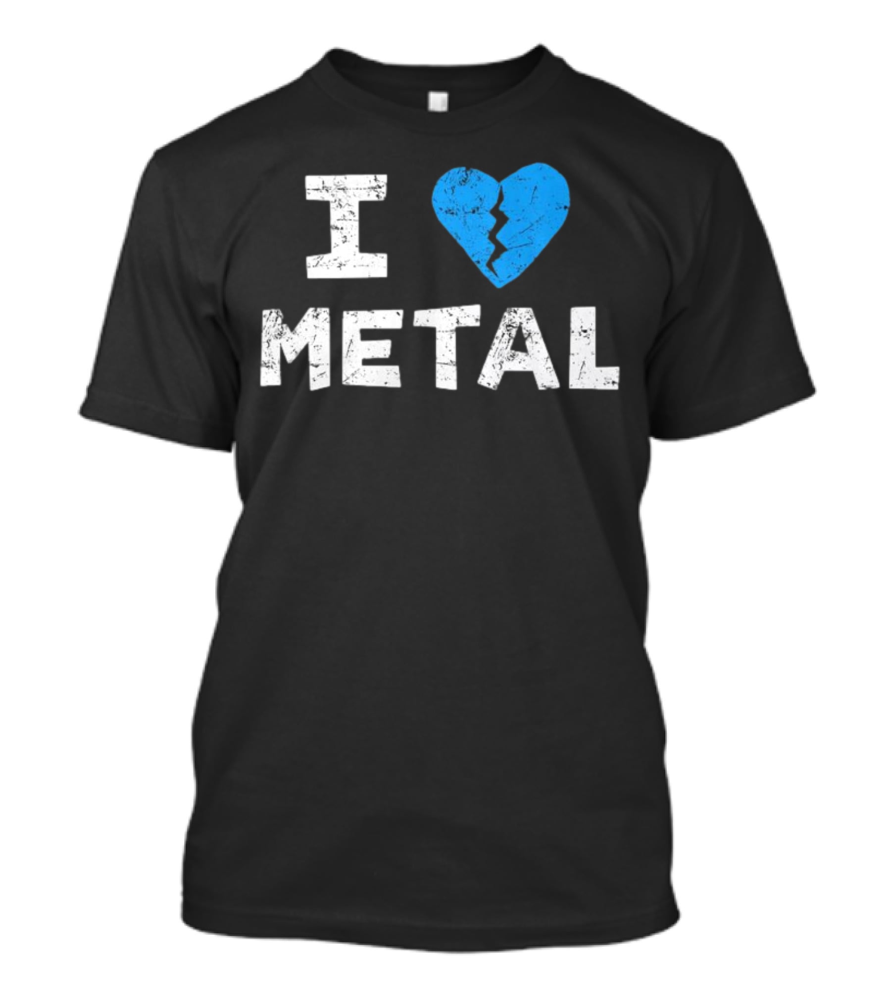 I Love Metal Broken Heart Blue Distressed Text T-Shirt