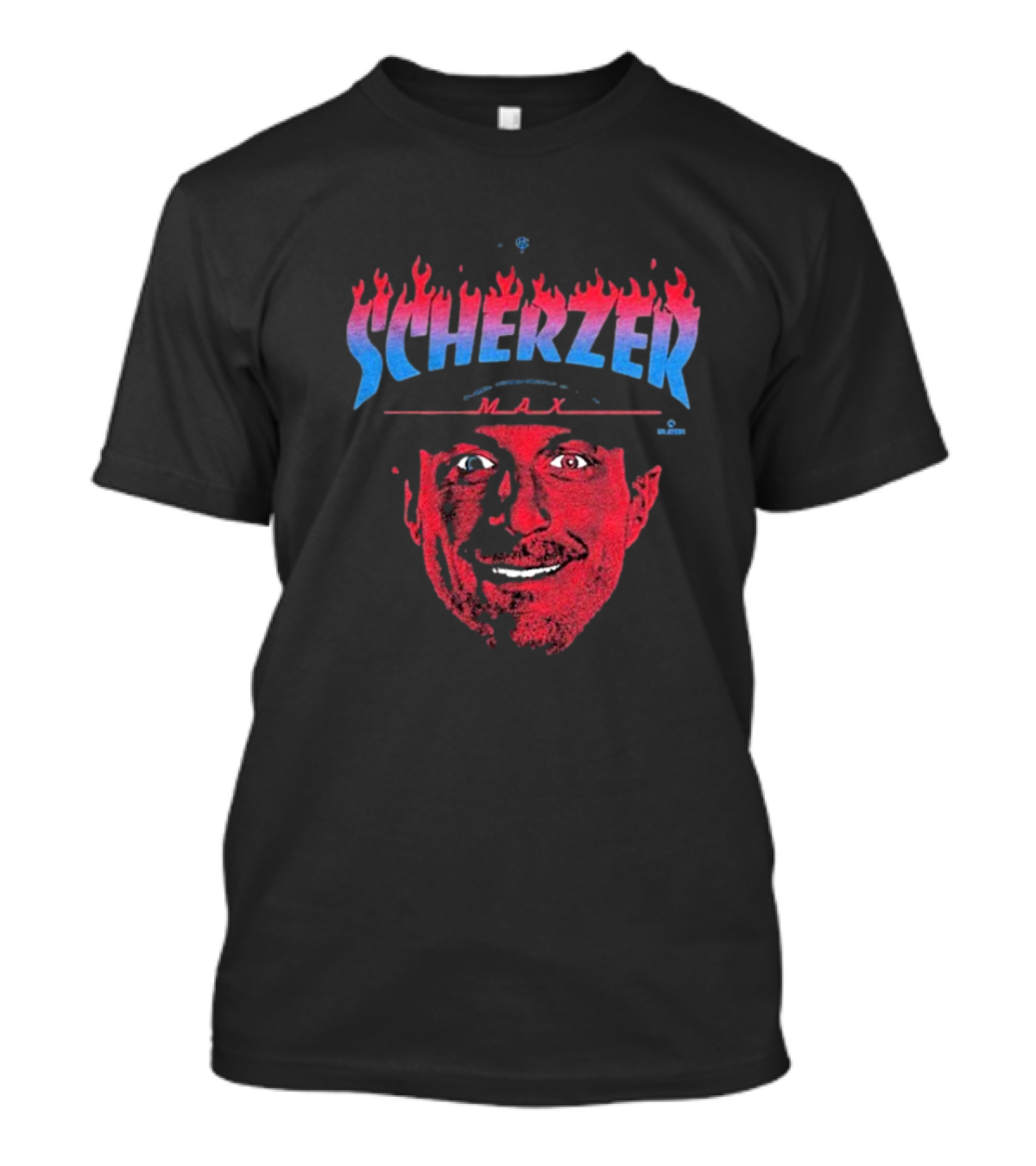 Max Scherzer Flames Face Blue And Red Illustration T-Shirt