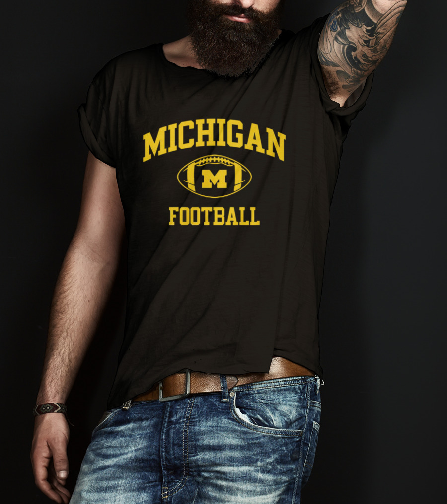 Michigan Wolverines Football Navy Classic Arched M Wordmark T-Shirt