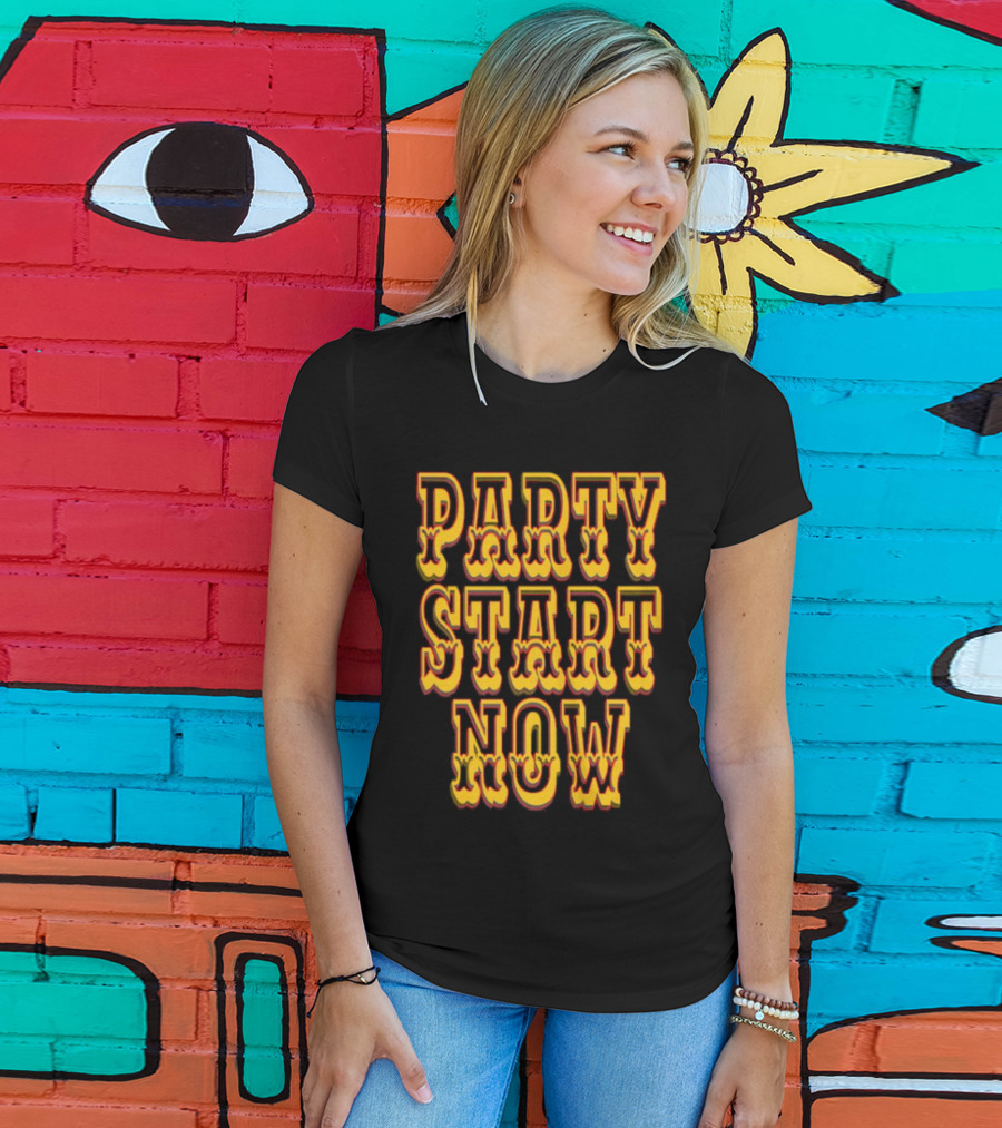 PARTY START NOW Bold Yellow Red Vintage Style T-Shirt