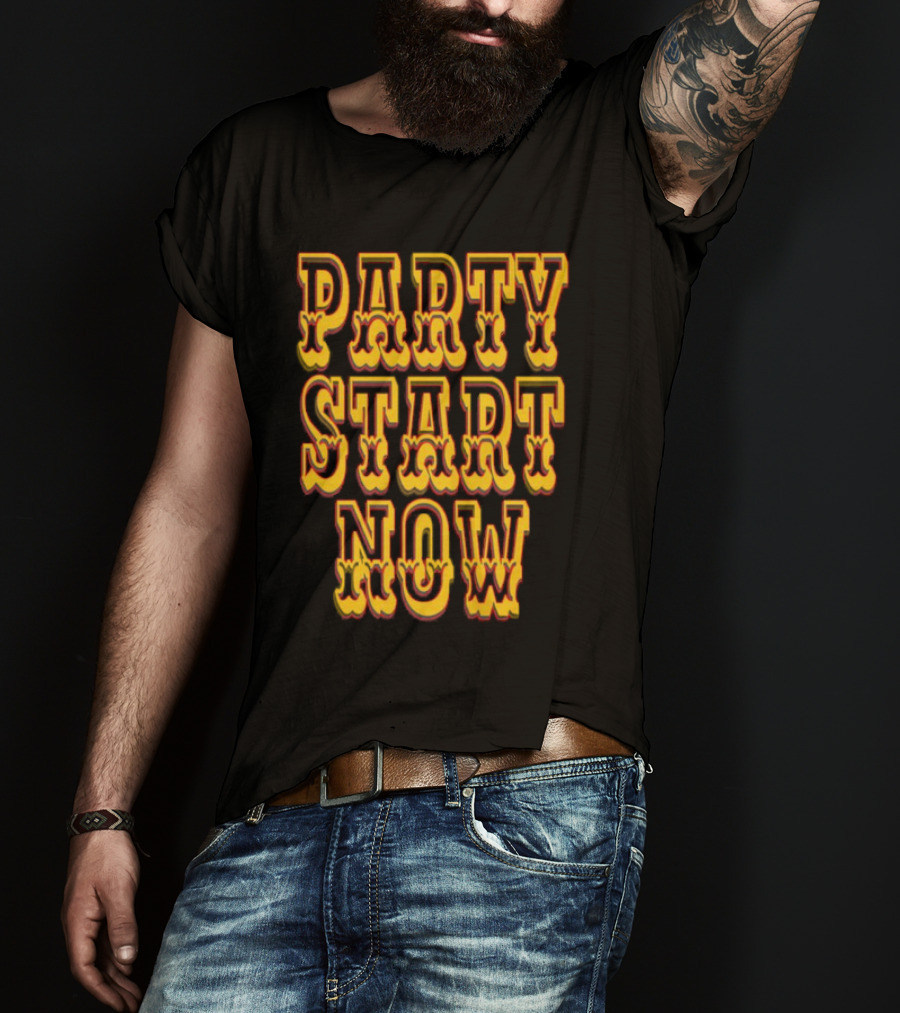 PARTY START NOW Bold Yellow Red Vintage Style T-Shirt