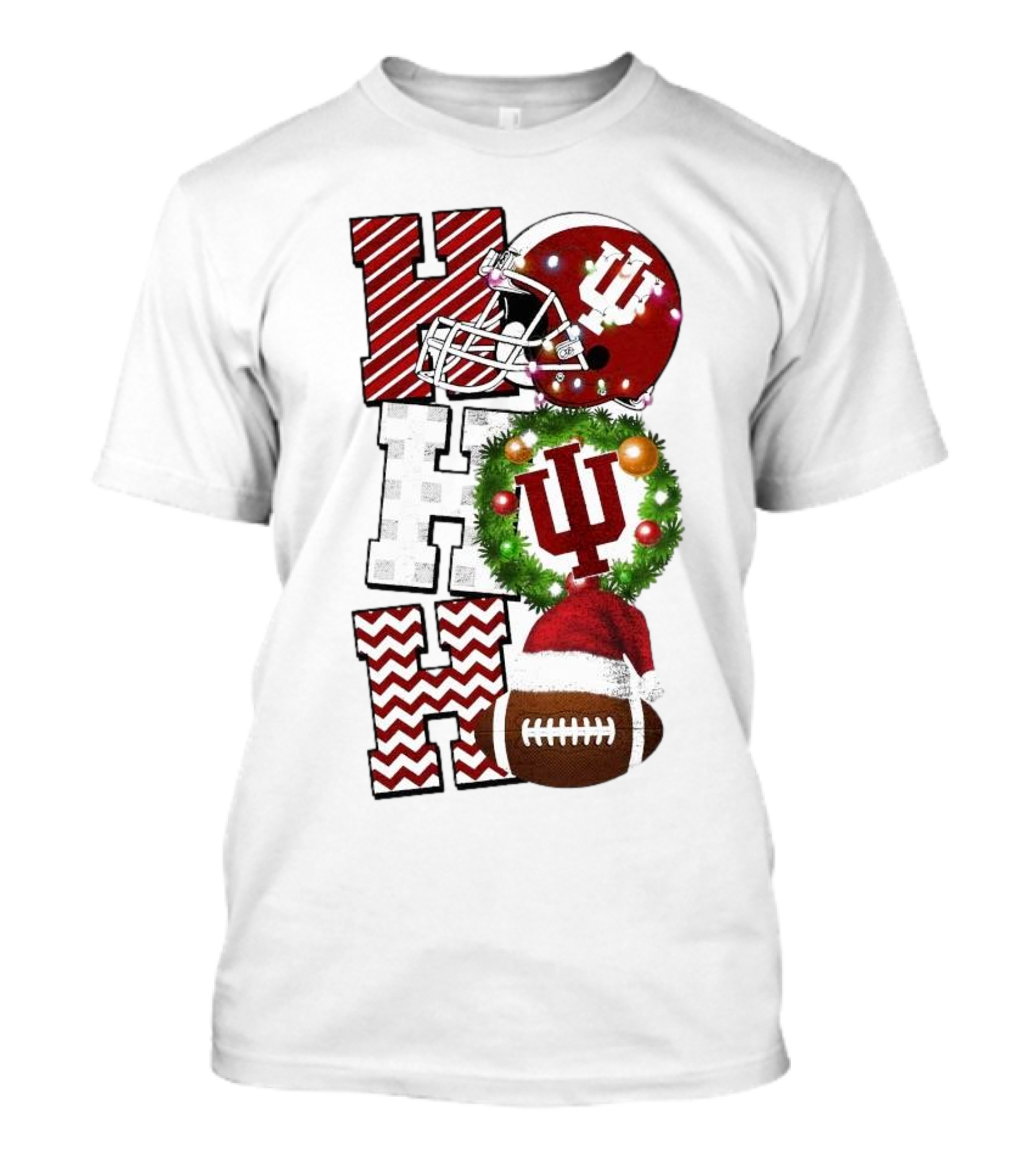 Indiana Hoosiers Football Christmas Game Day Ho Ho Ho Holiday Cheer T-Shirt