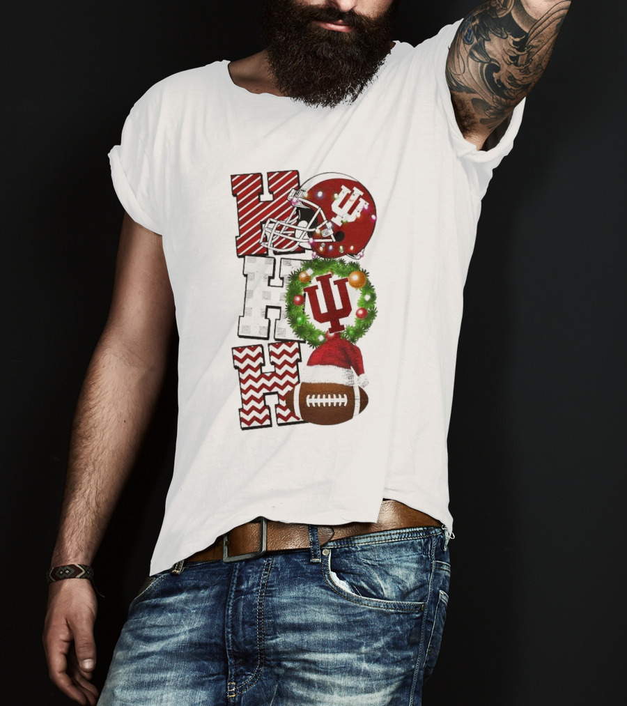 Indiana Hoosiers Football Christmas Game Day Ho Ho Ho Holiday Cheer T-Shirt