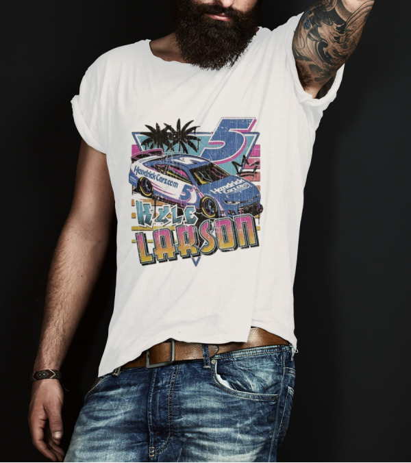 Kyle Larson Hendrickcars.com Racing Car Palm Trees Sunset Retro Style T-Shirt