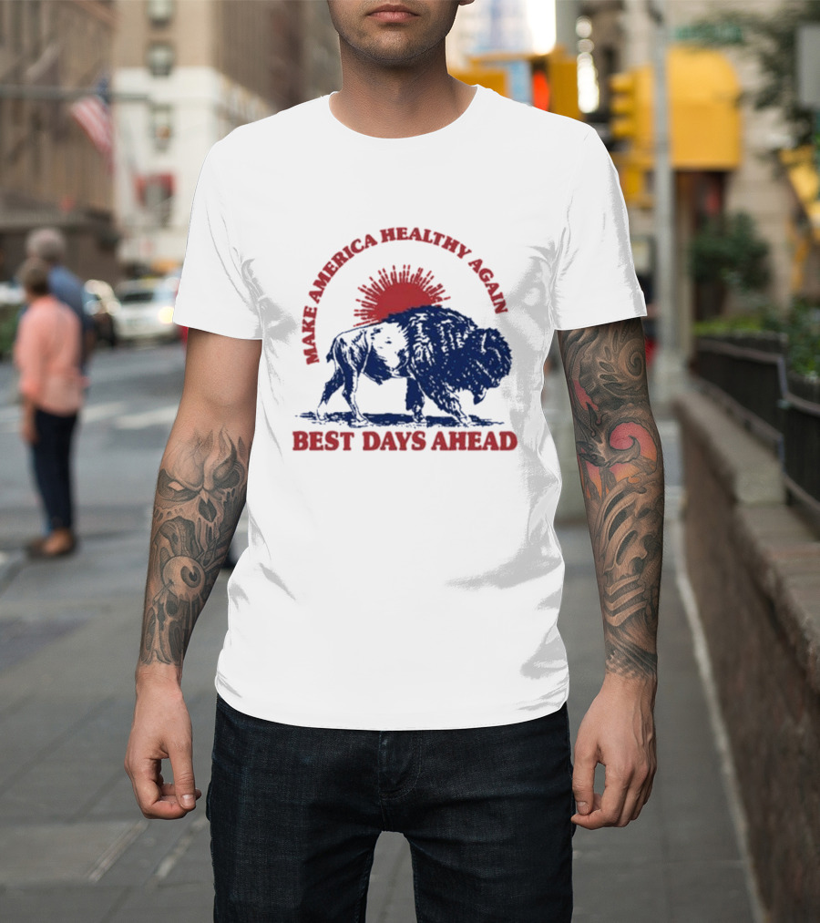 Make America Healthy Again Best Days Ahead Buffalo Bison Sunburst T-Shirt