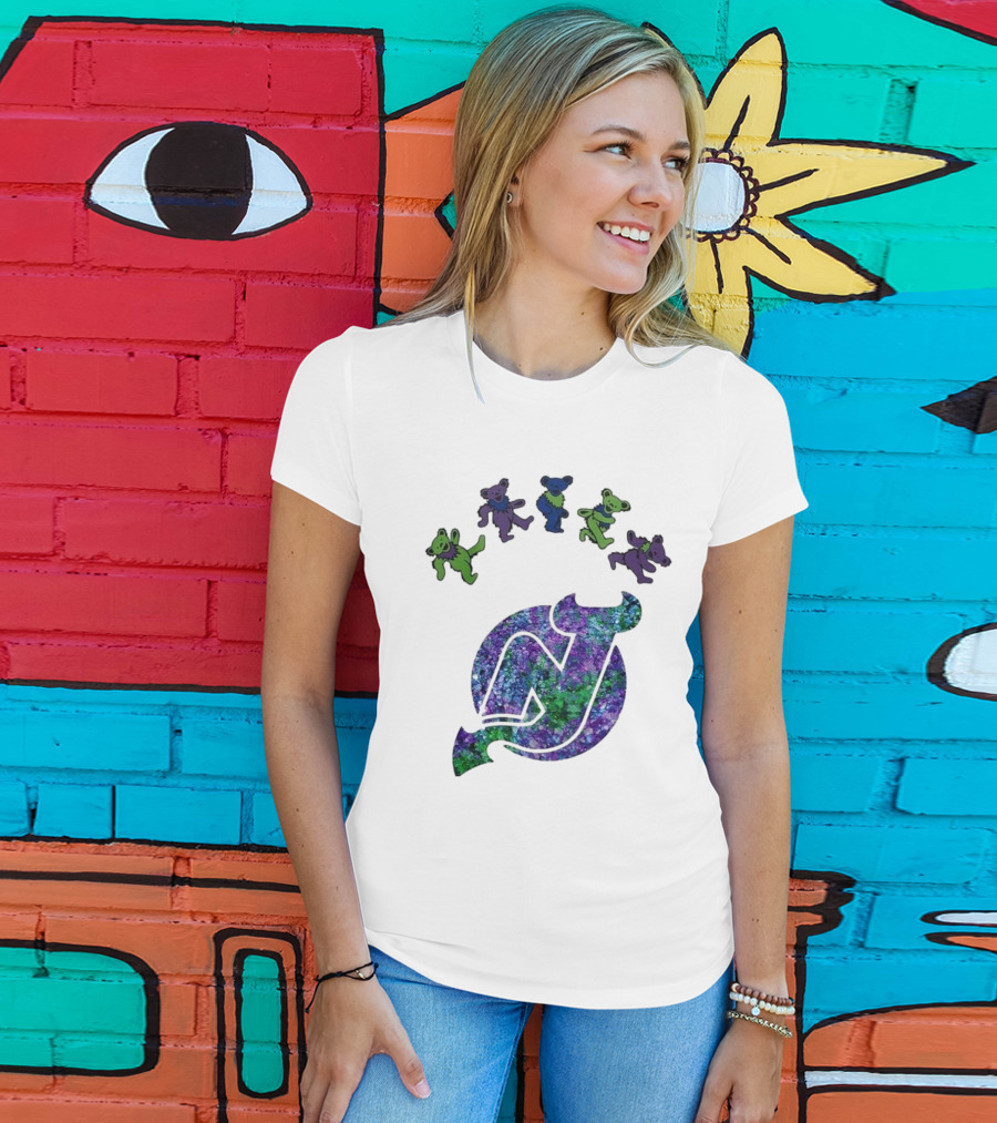 New Jersey Devils Grateful Dead Night 2025 Dancing Bears Iconic Hockey Event T-Shirt