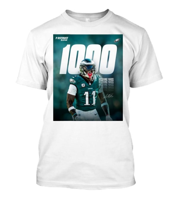 Philadelphia Eagles A.J. Brown 1000 Receiving Yards Signature Fly Eagles Fly NFL T-Shirt