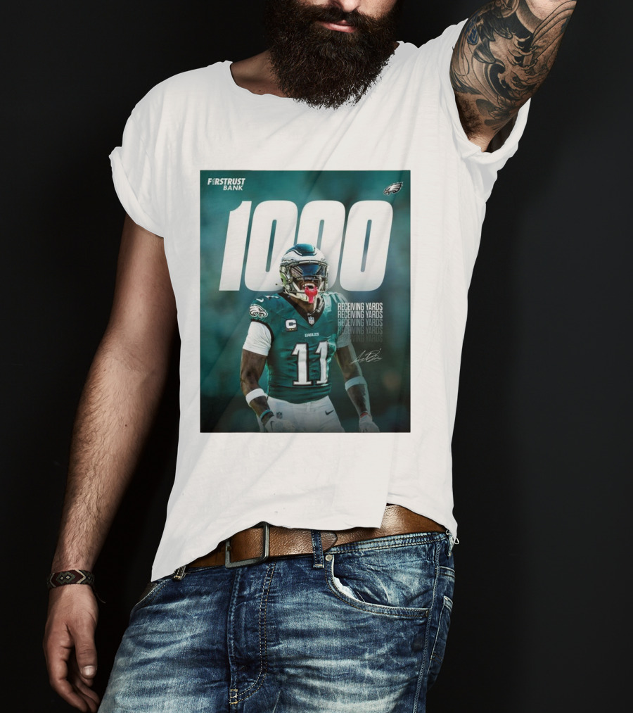 Philadelphia Eagles A.J. Brown 1000 Receiving Yards Signature Fly Eagles Fly NFL T-Shirt