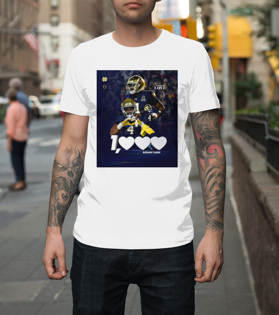 Notre Dame Fighting Irish Jeremiyah Love 1000 Rushing Yards T-Shirt