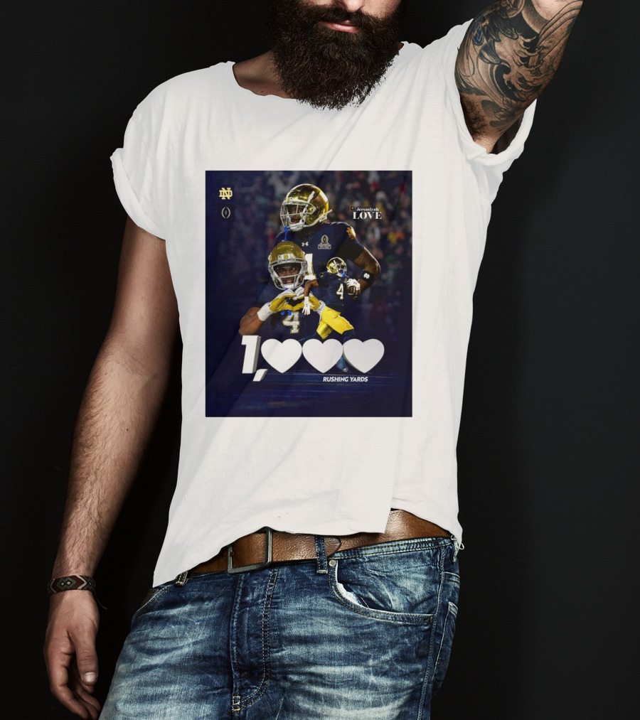 Notre Dame Fighting Irish Jeremiyah Love 1000 Rushing Yards T-Shirt
