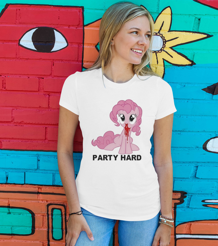 Party Hard Pony Creepy Pink Character Emo Aesthetic T-Shirt