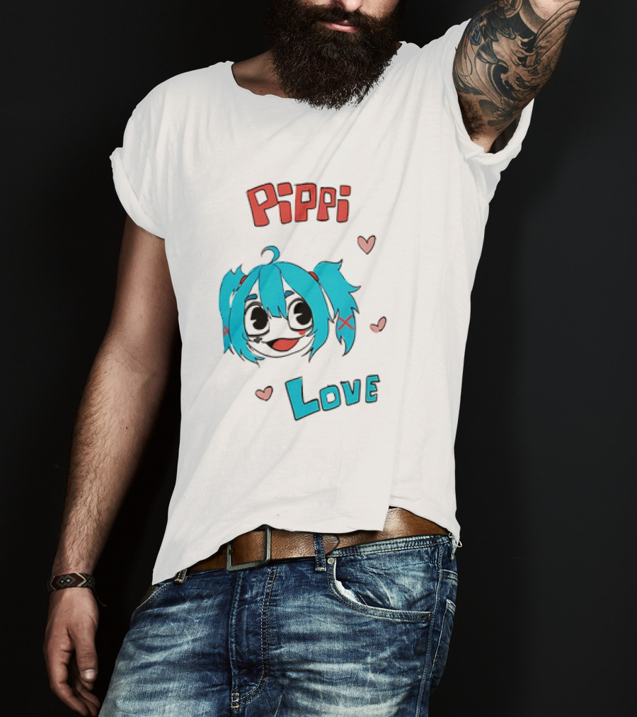 Pippi Love Blue Hair Cute Hearts T-Shirt