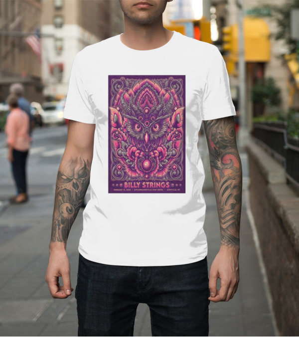 Shirt: Billy Strings Exploreasheville.com Arena February 16 2025 Asheville NC Owl Design T-Shirt Billy Strings Exploreasheville.com Arena February 16 2025 Asheville NC Owl Design T-Shirt