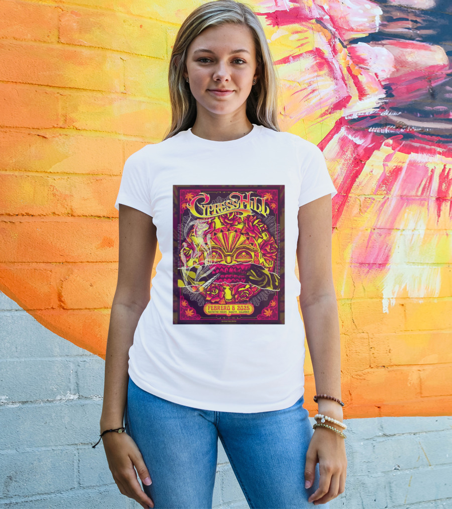 Cypress Hill Febrero 6 2025 Movistar Arena Bogotá Colombia Sun Mask Smoking Roses T-Shirt