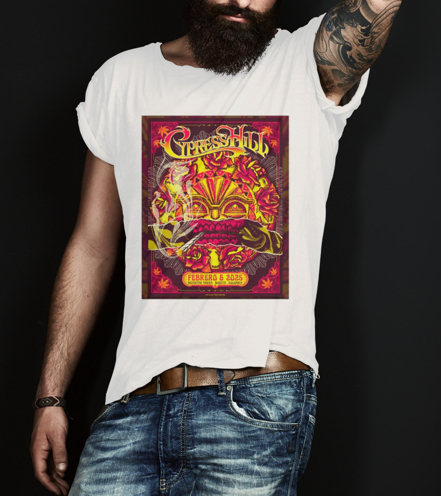 Cypress Hill Febrero 6 2025 Movistar Arena Bogotá Colombia Sun Mask Smoking Roses T-Shirt