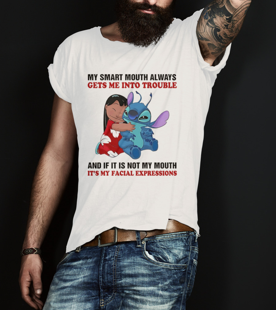 Lilo And Stitch My Smart Mouth Gets Me Into Trouble Facial Expressions T-Shirt