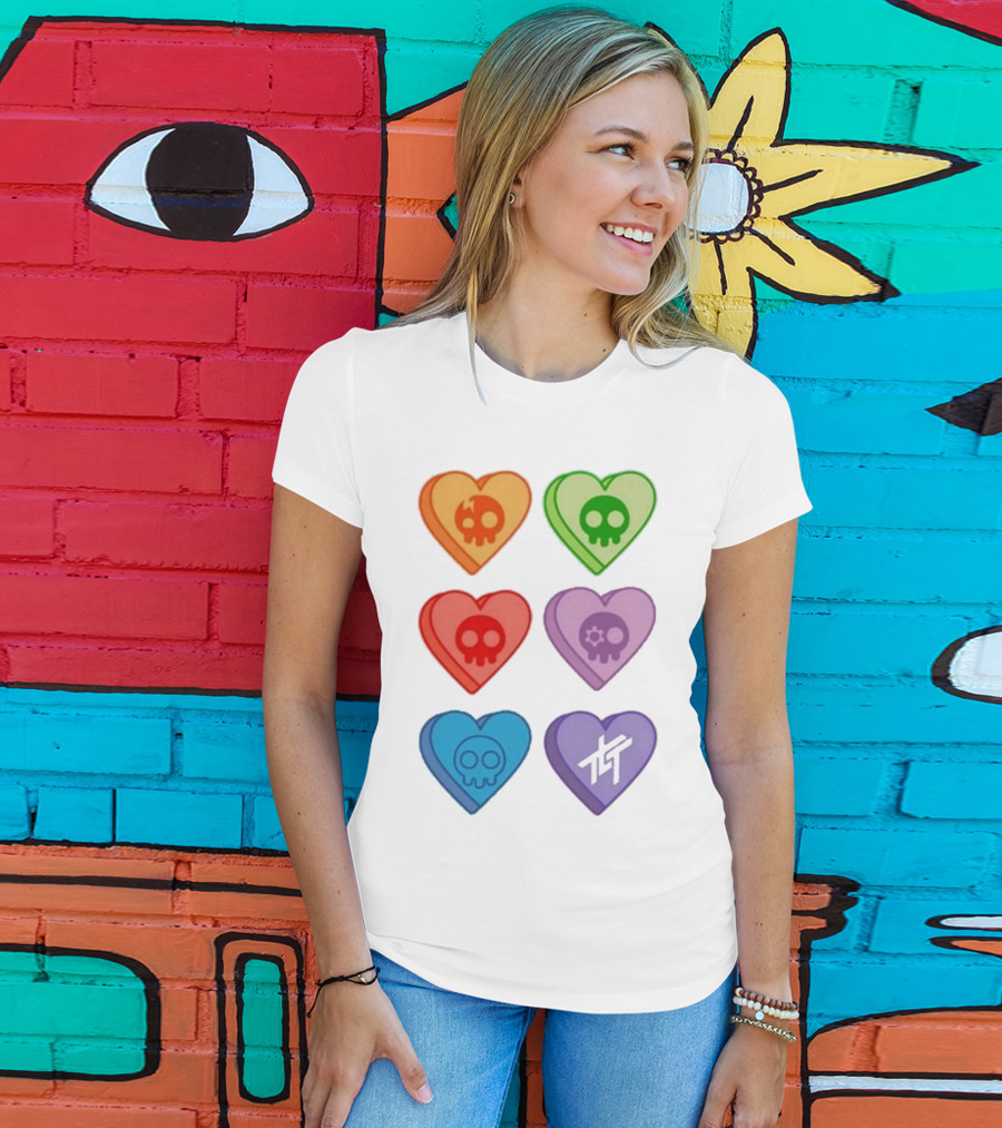 The Living Tombstone Colorful Candy Hearts Skull Motif Baby Doll T-Shirt
