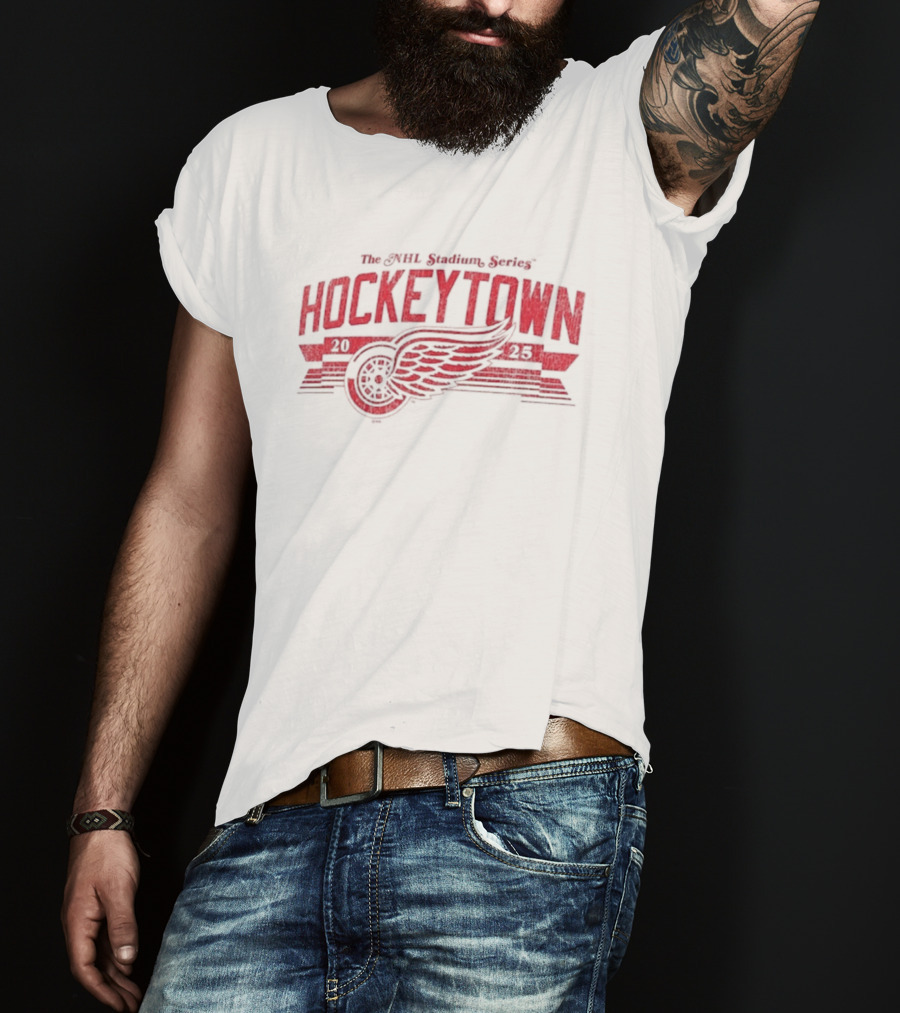 The NHL Stadium Series Hockeytown 2025 Winged Wheel T-Shirt