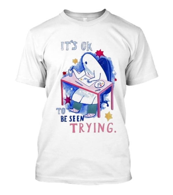 The Sad Ghost Club It's Ok To Be Seen Trying Ghost Painting At Desk With Stars And Colors T-Shirt