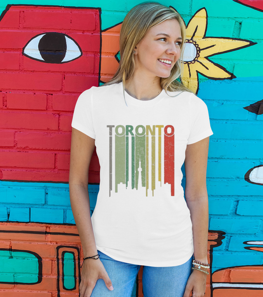 Retro Toronto Skyline Colorful Vertical Lines T-Shirt